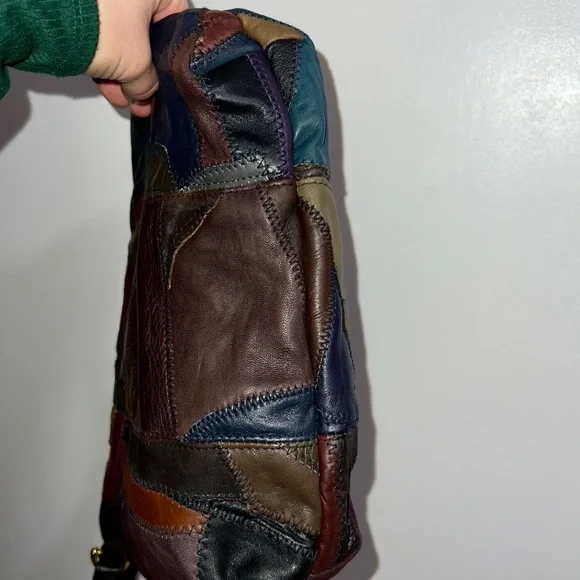 Patchwork Leather Shoulder Bag Genuine Leather Purse MultiColor Luxury Boho - Picture 7 of 16